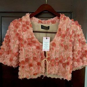 BORN supply pink rose crop top blouse